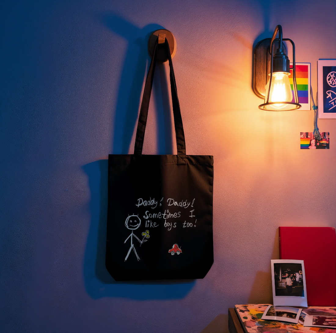 Tote bag hanging on wall